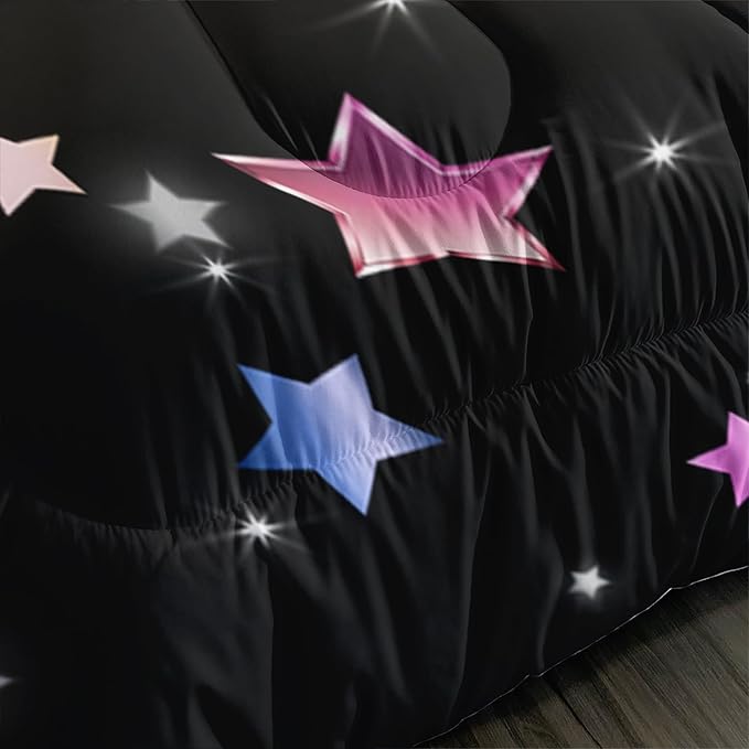 Purple Butterfly King Comforter Set for Girls Kids,Aesthetics Butterflies Star Glitter Pattern Bedding Set for Teens Girls Room Decor,Nature Animal Themed Bedding Set with 2 Pillowcases.