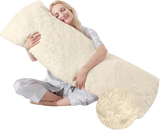 Bed Memory Foam Pillows with Removable Covers for Queen Bed 20x54 Soft Nursing Couch Pillows with Long Pillow Case for Beige Body Pillow Side Sleeper for Kids Machine Washable
