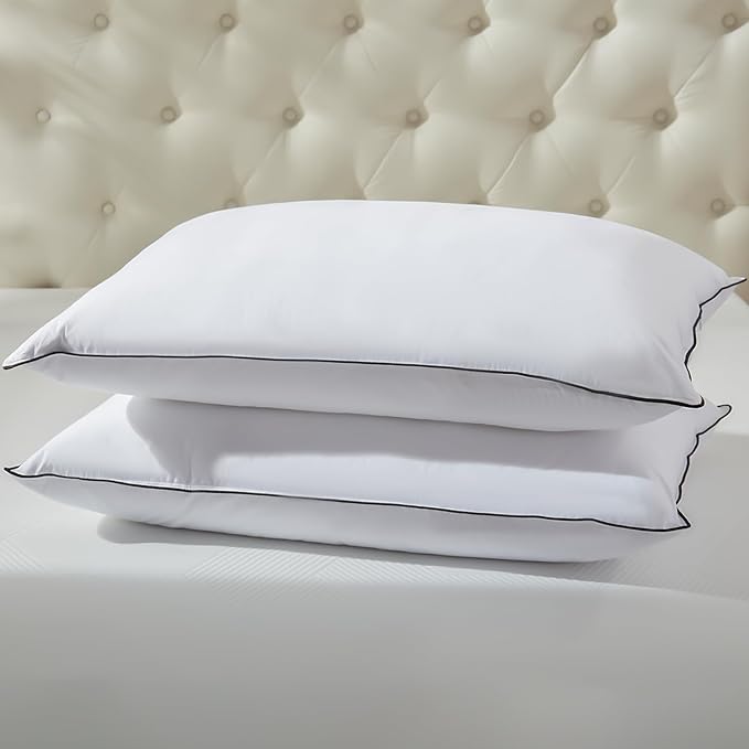 APSMILE Luxury Goose Feather Pillow for Sleeping, Medium Firm Feather Down Pillows King Size Set of 2,600TC Organic Cotton Cover Hotel Collection Bed Pillows (White, 20"x36")
