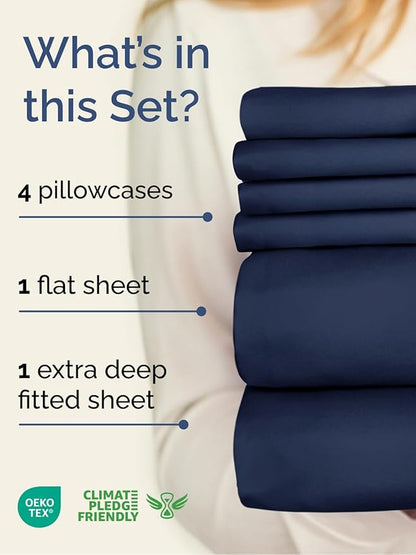 Extra Deep King Sheet Set - 6 Piece Breathable & Cooling Sheets - Hotel Luxury Bed Sheets Set - Easy & Secure Fit - Soft, Wrinkle Free & Comfy Sheets Set - Navy Blue Sheet Set with Extra Deep Pockets