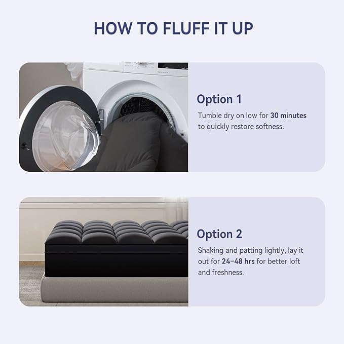ELEMUSE King Black Mattress Topper for Back Pain, Extra Thick Mattress Pad Cover, Plush Soft Pillowtop with Elastic Deep Pocket, Overfilled Down Alternative Filling