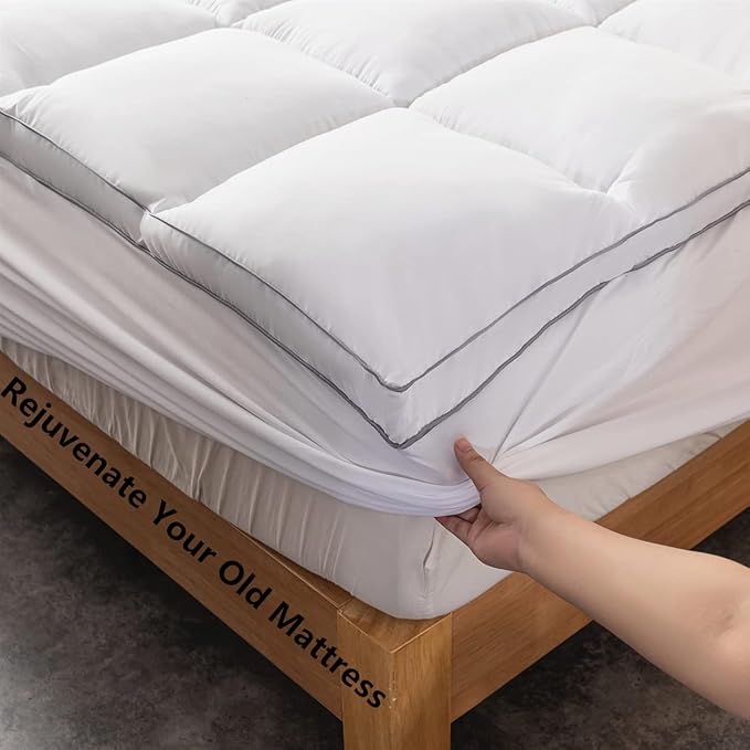DROVAN Mattress Topper Full XL Size - Extra Thick Mattress Pad Cover - Pillow Top Deep Pocket with Breathable 7D Spiral Fiber Filling Cooling Mattress Cover