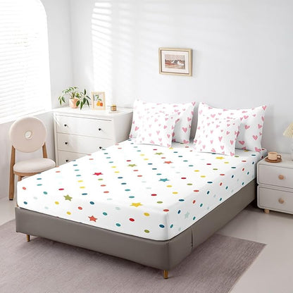 Feelyou Girls Cute Love Heart Comforter Set with Sheets 7 Piece Full Size Kids Lovely Warm Sweet Bed in a Bag Love Heart Pattern Bedding Set Breathable Valentine's Day Pink Bed Set Room Decor