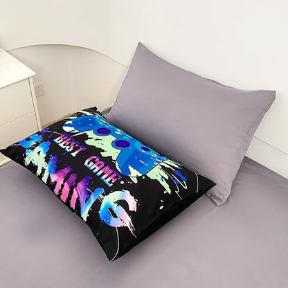 Wajade Gaming Comforter Set Full Size Bed in a Bag for Boys and Girls, 7 Pieces Kids 3D Video Game Controller Printed Bedding Set Includes Comforter, Flat Sheet, Fitted Sheet, Two Pillowcases & Shams