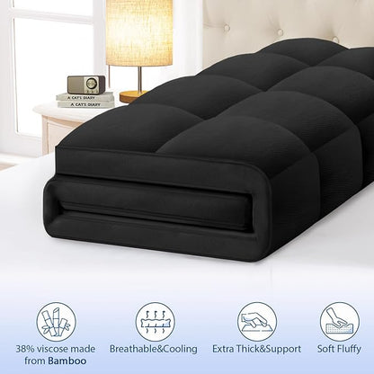 ELEMUSE Twin XL Black Cooling Bamboo Viscose Mattress Topper for College Dorm, Extra Long Twin Mattress Pad Cover for Back Pain, Soft Pillowtop with Deep Pocket, Overfilled Down Alternative Filling