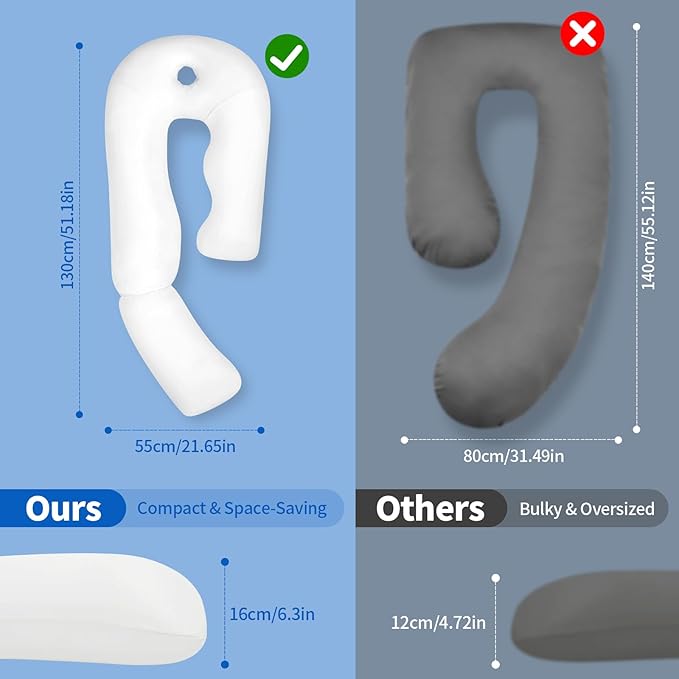 Pozico U-Shaped Full Body Pillow for Side Sleepers – 51-Inch Body Pillow with Ear Piercing Design – Cooling Pregnancy Pillow Orthopedic Support for Back, Neck & Hip – Soft Washable Velvet Cover
