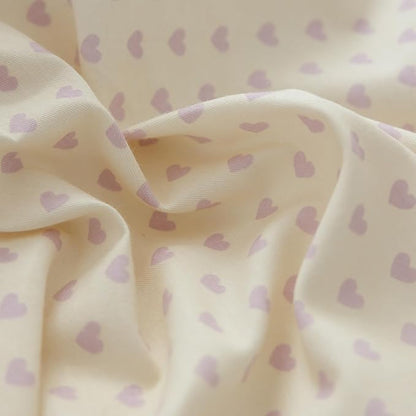 AOJIM Aesthetic Purple Duvet Cover Set for Kids Adults, Pure Cotton Bedding Comforter Cover with Heart Motif, 1 Twin Duvet Cover 68x86 and 2 Pillowcases 20x26 with Bow Ties for Room Decor, No Quilt