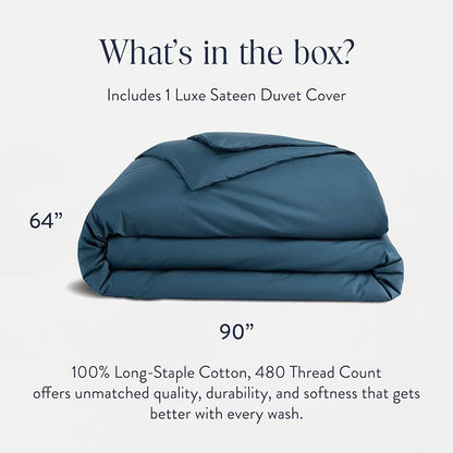 Brooklinen Luxury Sateen Duvet Cover - 100% Cotton, Twin/Twin XL Size in Abyss Blue with Extra-Long Corner Ties and Button Closure - Best Twin/Twin XL Duvet Covers