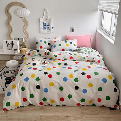 Wellboo Rainbow Polka Dot Comforter Sets Full Women Girls Tie Dye Comforter Dots Watercolor Bedding Sets Cotton Colorful Bubbles Polka Dots Comforter Yellow Red Green and Blue Ombre Bed Quilts Soft