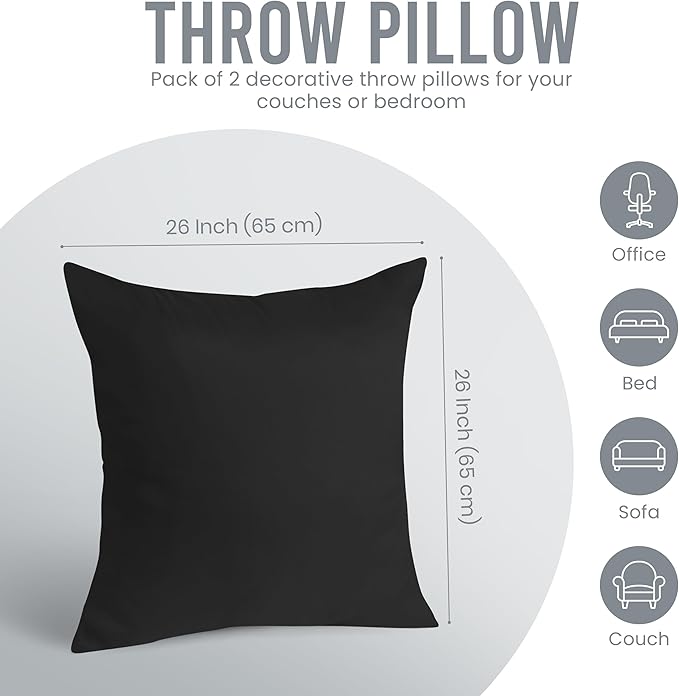 Utopia Bedding 26x26 Pillow Inserts, Set of 2, Black – Indoor Decorative Throw Pillows for Bed, Sofa & Couch – Soft, Supportive & Fluffy Cushion Inserts