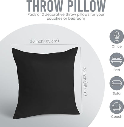Utopia Bedding 26x26 Pillow Inserts, Set of 2, Black – Indoor Decorative Throw Pillows for Bed, Sofa & Couch – Soft, Supportive & Fluffy Cushion Inserts