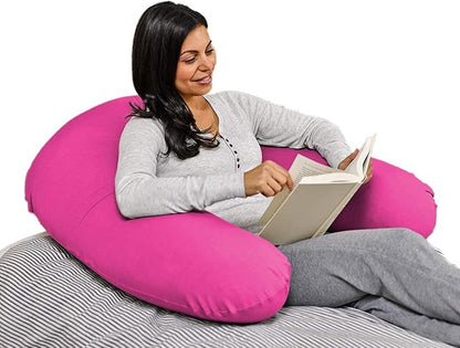 Yogibo Support U Shaped Reading Back Support Lounge Pillow with Arm Rests for Adults, Soft Micro-Bead Filling, Pink