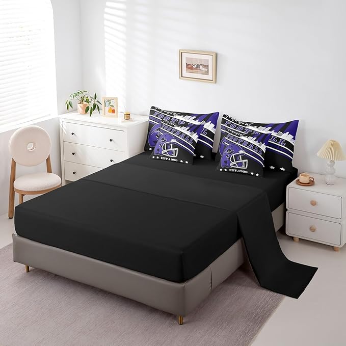 Erosebridal 3D Football Helmets Kids Comforter Set Full Size Sports City Bedding, Rugby Decor Football Seasonal Comforter + Flat Sheet + Fitted Sheet + 2 Pillowcases + 2 Throw Pillow Covers