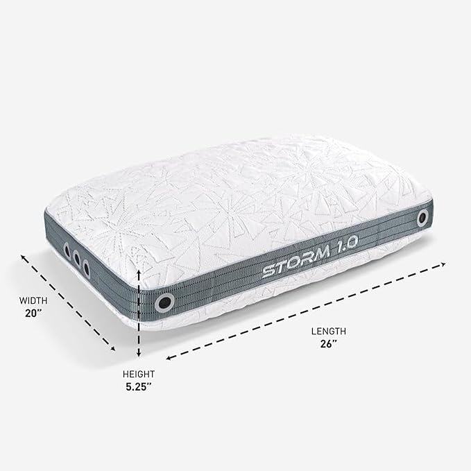 Bedgear Storm Performance Pillow – 1.0 - Cooling Bed Pillow for Hot Sleepers - Medium Firmness Pillow for All Sleep Positions, Washable & Removable Cover - 20" W x 26" L x 5.25" H