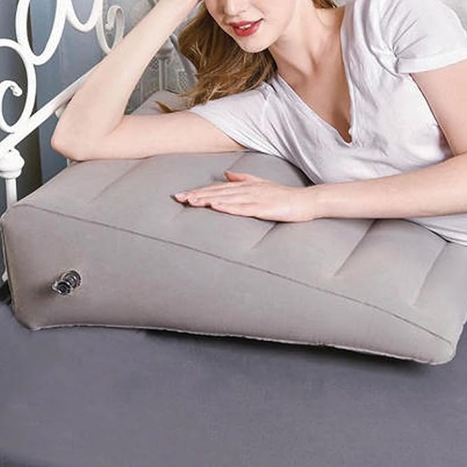QISHENG - Inflatable Wedge Pillow, Lightweight Portable & Washable Travel Wedge Pillow for Sleeping, Reading, Camping, Back Pain Relief, Post-Surgery, Snoring and Leg Support (Grey)