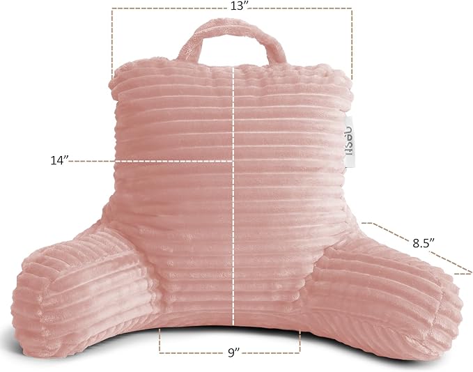Nestl Reading Pillow for Kids & Teens with Shredded Memory Foam, Luxe Cut Plush Backrest Pillows for Reading and Gaming, for use on Couch or Bed, Adjustable Support with Washable Cover Peach Beige