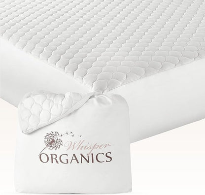 100% Cotton Organic Mattress Pad - Breathable & Cooling Mattress Protector Twin Size - Premium 300GSM Quilted and Noiseless Machine Washable Organic Mattress Protector (White, Twin)