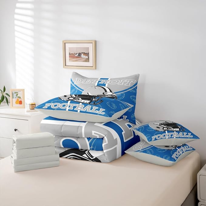 Feelyou Football Comforter Set Full Size 7 Pieces Ball Games Bedding Set for Kids Boys Girls Rugby Bed in a BagFootball Bedroom Decor Rugby Sports
