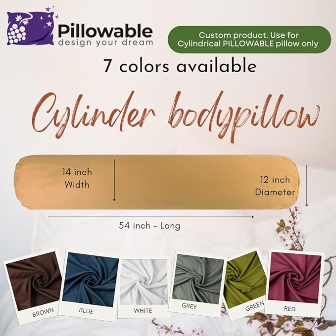Case ONLY - Beige 54x12 inches Round Body Pillowcase - Cover Only - Zipper Pillowcase - 100% Brushed Microfiber - Bolster Pillow Cover - Fits Only Round Body Pillow