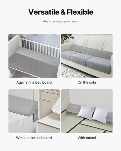 VEVOR Bed Wedge Pillow for Headboard, King Size, 72"x10"x6" Bed Gap Filler, Fill 0-7" Gap Between Headboard and Mattress, 25D Foam Mattress Wedge Headboard Pillow with Side Pocket, for Backrest, Gray