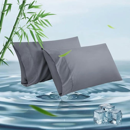 Standard Pillowcases, Cooling Viscose from Bamboo Pillow Covers with Envelope Closure, Soft Moisture-Wicking for Hot Sleepers, Hair and Skin-Friendly, Gray, 2 Pack