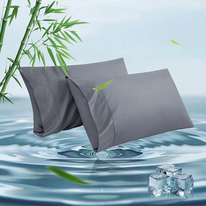 King Pillowcases, Cooling Pillow Covers with Envelope Closure, Soft Moisture-Wicking for Hot Sleepers, Hair and Skin-Friendly, Gray, 2 Pack