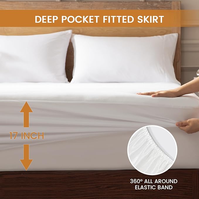 ACCU Heated Mattress Pad Queen, Quilted Electric Mattress Pad Bed Warmer with Dual Controllers, 6 Heat Settings 10-Hour Auto Off, 17 Inch Deep Pocket, Machine Washable, White