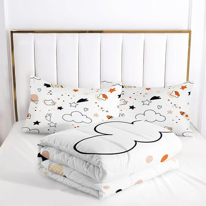 Space Comforter Set Full Size for Kids Teens and Adults Cartoon Rockets and Clouds Printed Quilt Set for Bedroom 100% Soft Microfiber All Season Print Quilt Set with 1 Comforter and 2 PillowCases