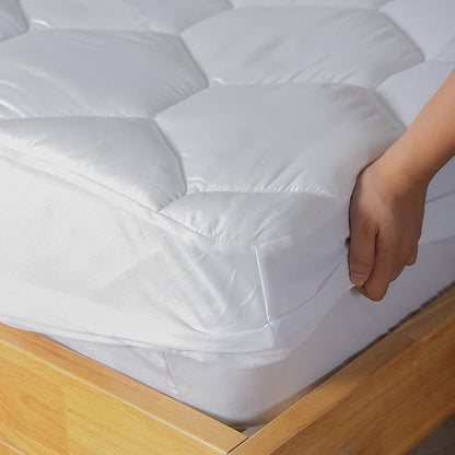 Twin Mattress Pad, 8-21" Deep Pocket Protector Ultra Soft Quilted Fitted Topper Cover Breathable Fit for Dorm Home Hotel -White