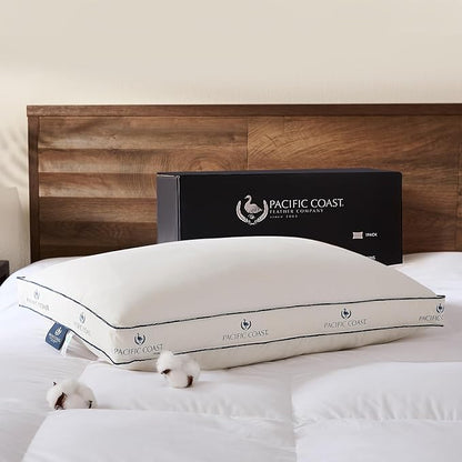 Pacific Coast Goose Firm Bed Pillows of Standard Size, 100% Organic Cotton Cover, Gusseted Design for Sleeping, Feather and Down Pillows of Hotel Collection