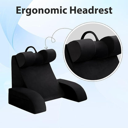 Reading Pillow for Sitting in Bed Adult, Back Pillow for Bed Sitting up, Backrest Pillow with Arms, Back Support Pillows for Gaming Lounging Watching TV, Medium 19" Black