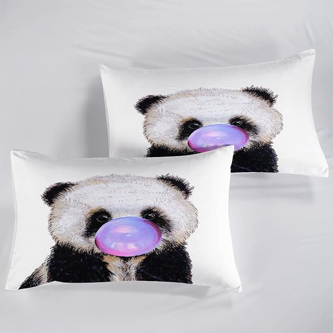 CVHOUSE Panda Bedding Set - Twin Panda Comforter & 2 Pillow Cases - Cute Kawaii Quilt Set for Girls, Kids & Teens