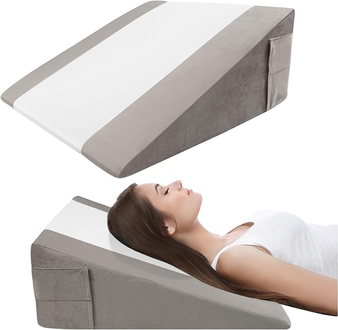 Memory Foam Bed Wedge Pillow (10"x24"x24") - Acid Reflux & Back Pain Relief, Anti-Snoring Incline Design, Removable Washable Cover for Sleep & Post-Surgery Support
