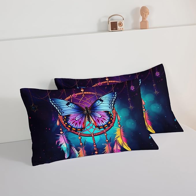HOSIMA Dream Catcher Comforter Set 3Pcs for Teens Adults Girls Room Decor,Boho Bedding King Size Comforter Set Native American Gypsy Butterfly Bedding Indian Hippie Feather Comforter.