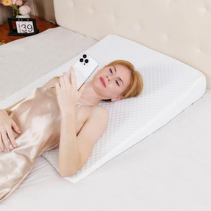 Wedge Pillow, Bed Wedge Pillows for Sleeping, Snoring, Back Support, After Surgery, Foam Triangle Pillow, Removable Washable Cover (White, 12in)