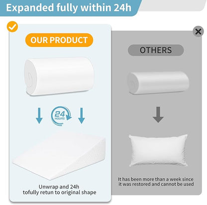 Wedge Pillow, Bed Wedge Pillows for Sleeping, Snoring, Back Support, After Surgery, Foam Triangle Pillow, Removable Washable Cover (White Gray, 12in)