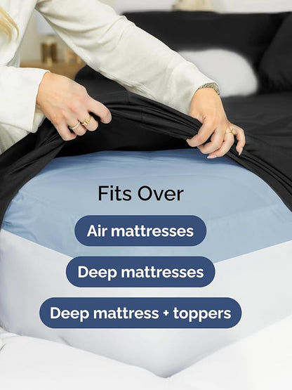 Extra Deep Twin XL Sheet Set - 4 Piece Breathable & Cooling Sheets - Hotel Luxury Bed Sheets Set - Easy & Secure Fit - Soft, Wrinkle Free & Comfy Sheets Set - Black Sheet Set with Extra Deep Pockets