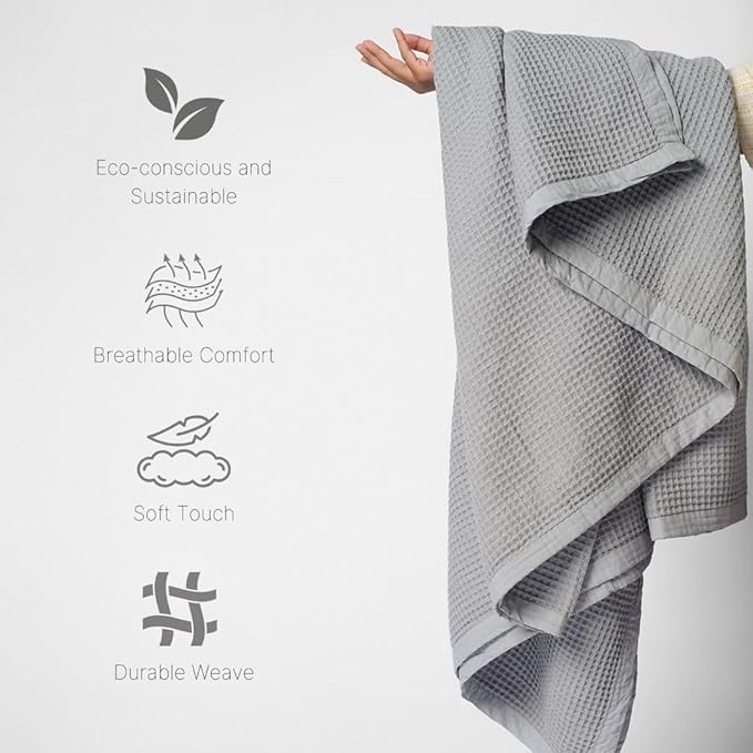 GOTS Certified Organic Cotton Waffle Weave Blanket, King Bed Size,108"X90" Cozy Throw Blanket for Couch, Modern Home Decor, Throw Blankets,Waffle Blanket, Soft Bed Blankets -Scottish Grey