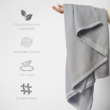 GOTS Certified Organic Cotton Waffle Weave Blanket, King Bed Size,108"X90" Cozy Throw Blanket for Couch, Modern Home Decor, Throw Blankets,Waffle Blanket, Soft Bed Blankets -Scottish Grey