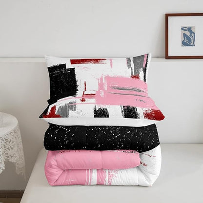 Abstract Bedding Set Comforter Set for Kids Boys Girls Teens Room Decor Modern Abstract Art Comforter Black Red White Pink Duvet Set 2Pcs Toddler Size