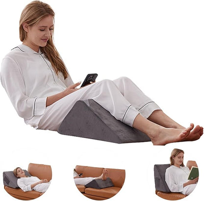 Knee Wedge Pillow, Memory Foam Leg Pillow Bed Wedge for Sleeping, Post Surgery Triangle Pillow for Knee Support, Leg Elevation, Knees Hip Back Pain Relief (23.6" x 26" x 10", Extra Large, Short Plush)