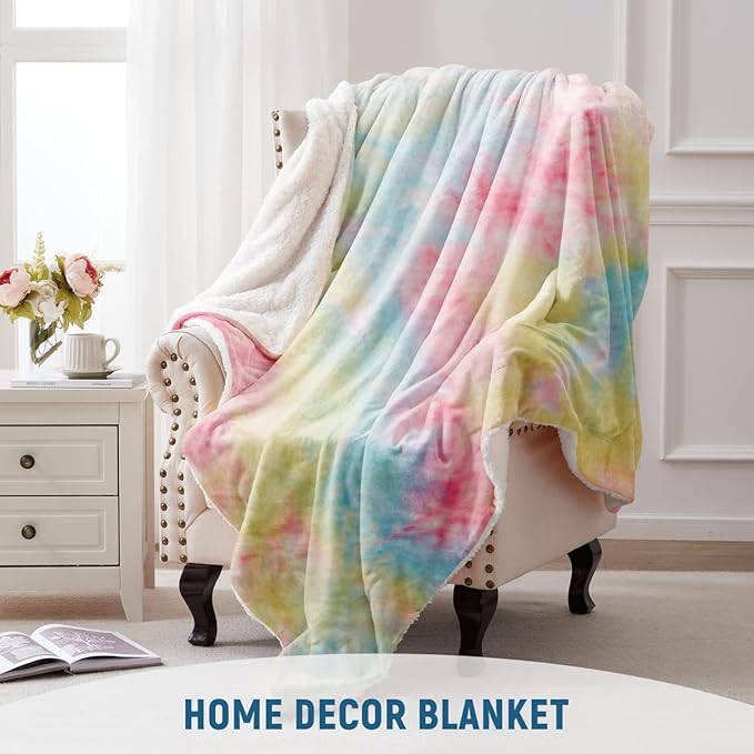 KAWAHOME Sherpa Fleece King Size Blanket for Bed - Extra Warm and Heavy Thick Blankets for Winter, Super Soft 500GSM Plush Blanket, 108" X 90" Rainbow