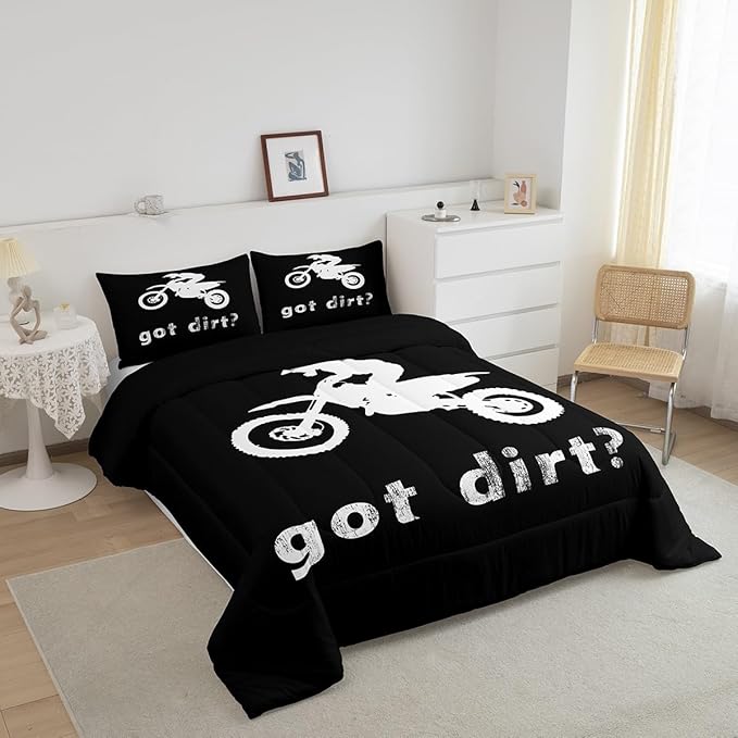 Feelyou Dirt Bike Bedding Set - Extreme Sports Comforter Set for Kids Motocross Rider - Cool Sports Quilt 1 Comforter Set with 2 Pillowcases - Queen Size