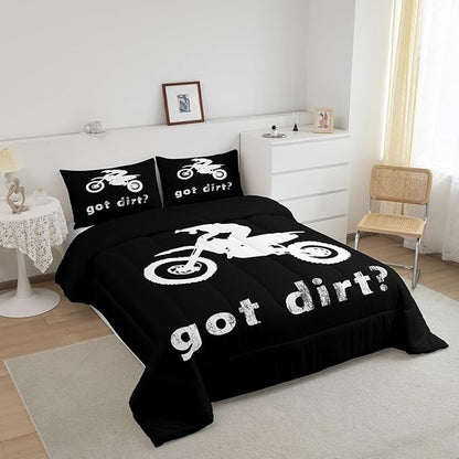 Feelyou Dirt Bike Bedding Set - Extreme Sports Comforter Set for Kids Motocross Rider - Cool Sports Quilt 1 Comforter Set with 2 Pillowcases - Queen Size