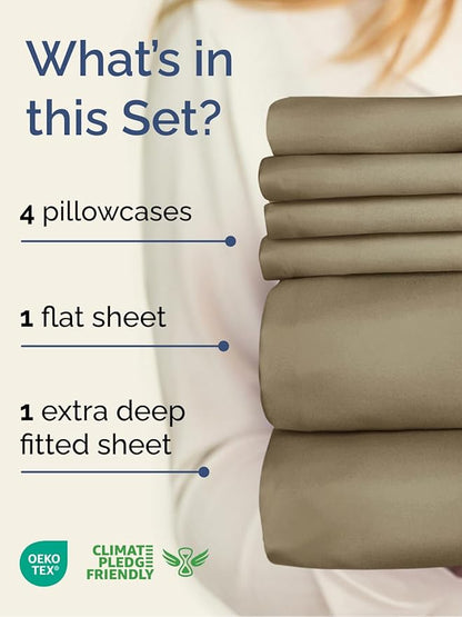 Extra Deep King Sheet Set - 6 Piece Breathable and Cooling Sheets - Hotel Luxury Bed Sheets Set - Easy & Secure Fit - Soft, Wrinkle Free and Comfy Sheets Set - Khaki Sheet Set with Extra Deep Pockets