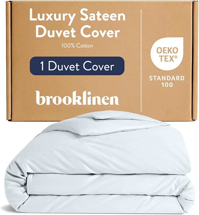 Brooklinen Luxury Sateen Duvet Cover - 100% Cotton, King/California King Size in Sky with Extra-Long Corner Ties and Button Closure - Best King/Cali King Duvet Covers