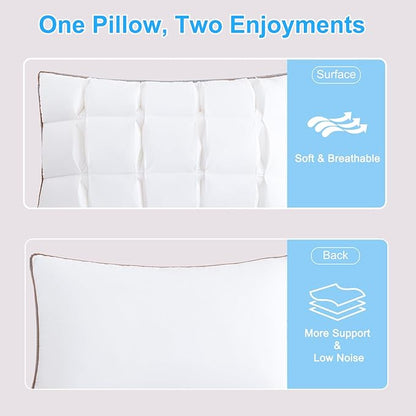 YOUR MOON Soft Pillow Queen Size Set of 2, Super Soft Support Down Alternative Pillow 2 Pack, 100% Cotton Shell Luxury Comfy Fluffy Bed Pillows for Sleeping (White)
