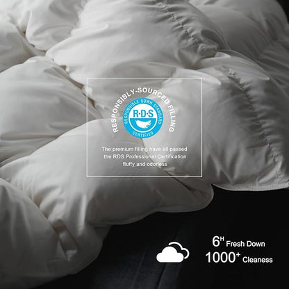 Royoliving Premium Feathers Down Comforter 100% Cotton Cover Duvet Insert with Corner Tabs (White, King Winter)