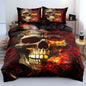 Burning Skull and Red Roses King Size Duvet Cover Set Flowers Comforter-Cover and Pillowcases Black Background Burning Gothic and Florals Print Bedding Set Bedroom Decor