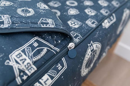Beddy's Sports Theme Boys Durable Zipper Bedding for Kids, Bed in a Bag, Blue Sheets with Baseball, Football, Basketball, Soccer Comforter, Pillowcase & Pillow Sham, Easy to Make & Wash